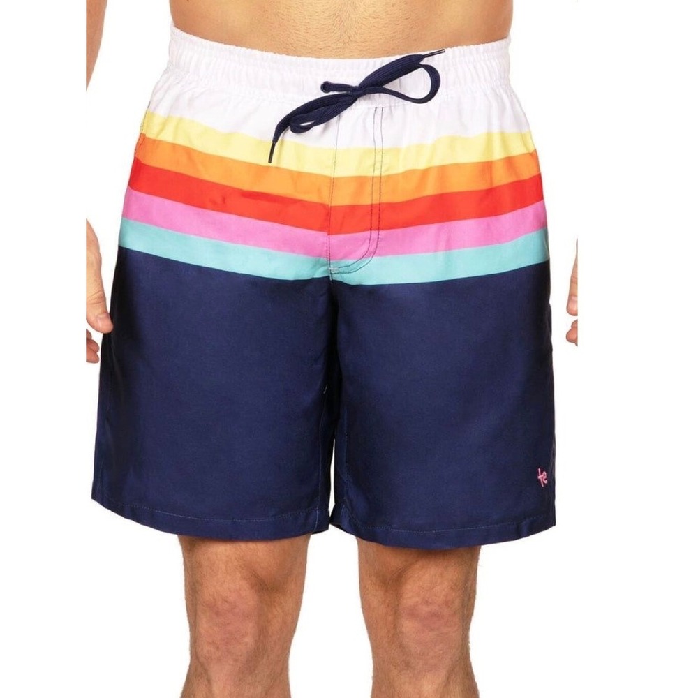 Santa Fe Rainbow Stripe Swim Trunks‎ Navy